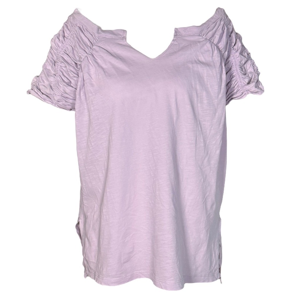 Anthropologie‎ Pilcro Lavender Ruched Puff Sleeve Tee M Coquette